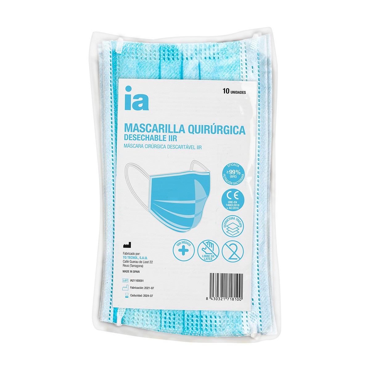 Interapothek mascarillas quirúrgicas IIR azules 10uds